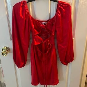 Princess Polly dress, long sleeve red, cut out on stomach.